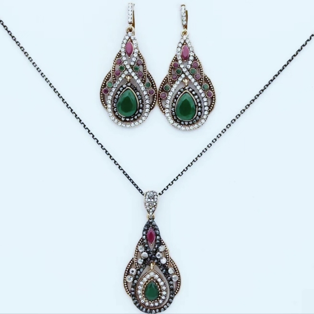 Turkish Vintage Looking Jewelry Set forWomen,NEW,2pc,Ethnic,Wedding,HandmadeGift - Picture 7 of 9